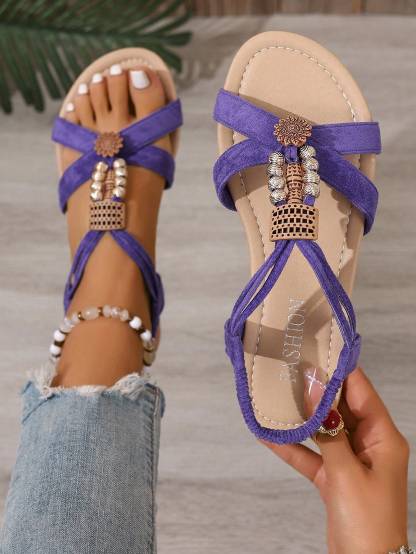 Women's Vacation Summer Flat Beaded Strap Sandals