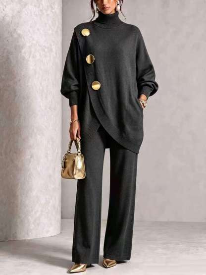 🤲LAST DAY SAVE 60% ⏰Elegant Burgundy Knit Asymmetrical Button Set