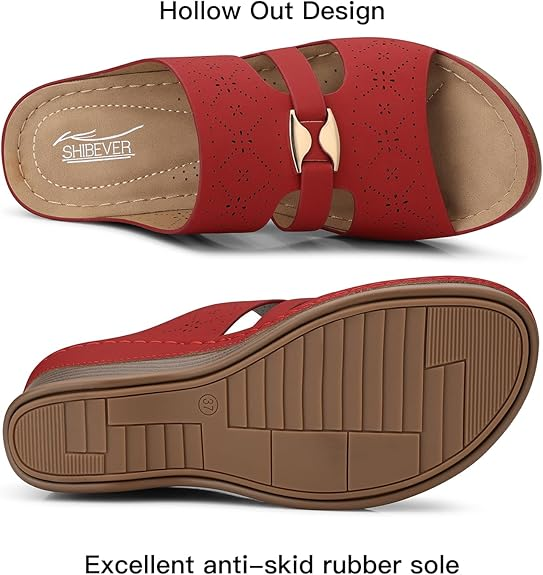 SHIBEVER Wedge Sandals for Women Hollow Out Slip On Platform Wedge Sandals Summer Casual Walking Shoes