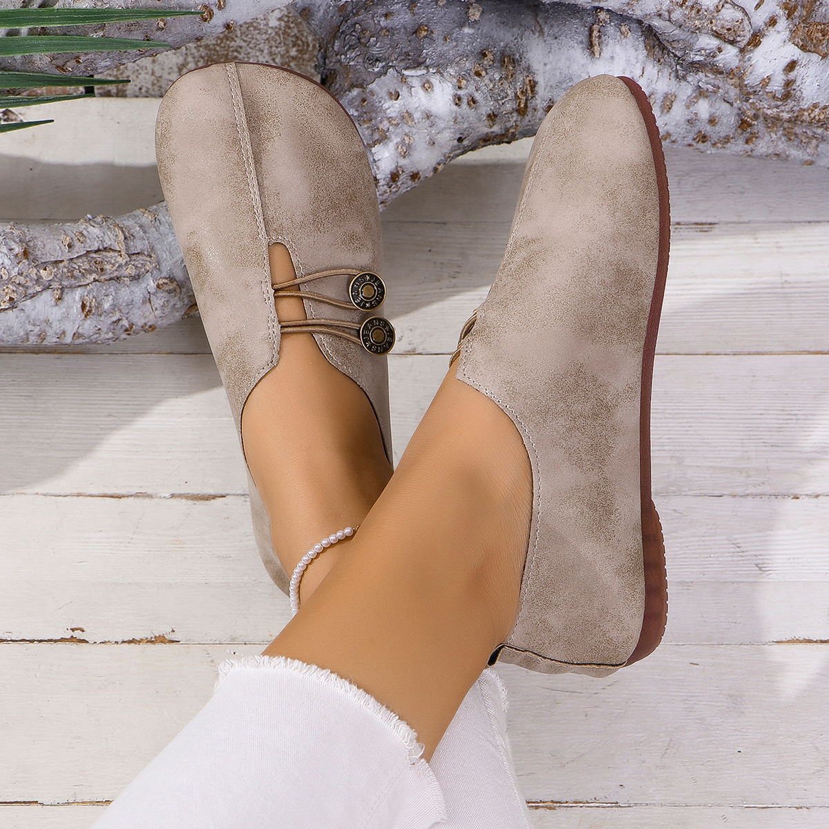 💝Summer Sale ⭐ Women's Elegant soft sole round toe buckle decoration Flat Shoes