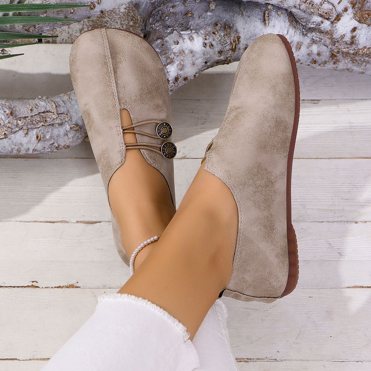 💝Summer Sale ⭐ Women's Elegant soft sole round toe buckle decoration Flat Shoes