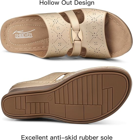 SHIBEVER Wedge Sandals for Women Hollow Out Slip On Platform Wedge Sandals Summer Casual Walking Shoes