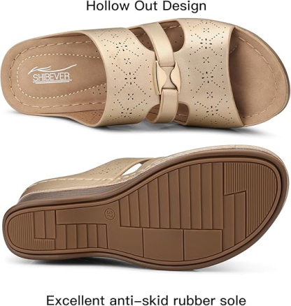 SHIBEVER Wedge Sandals for Women Hollow Out Slip On Platform Wedge Sandals Summer Casual Walking Shoes