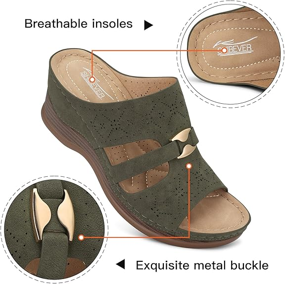 SHIBEVER Wedge Sandals for Women Hollow Out Slip On Platform Wedge Sandals Summer Casual Walking Shoes