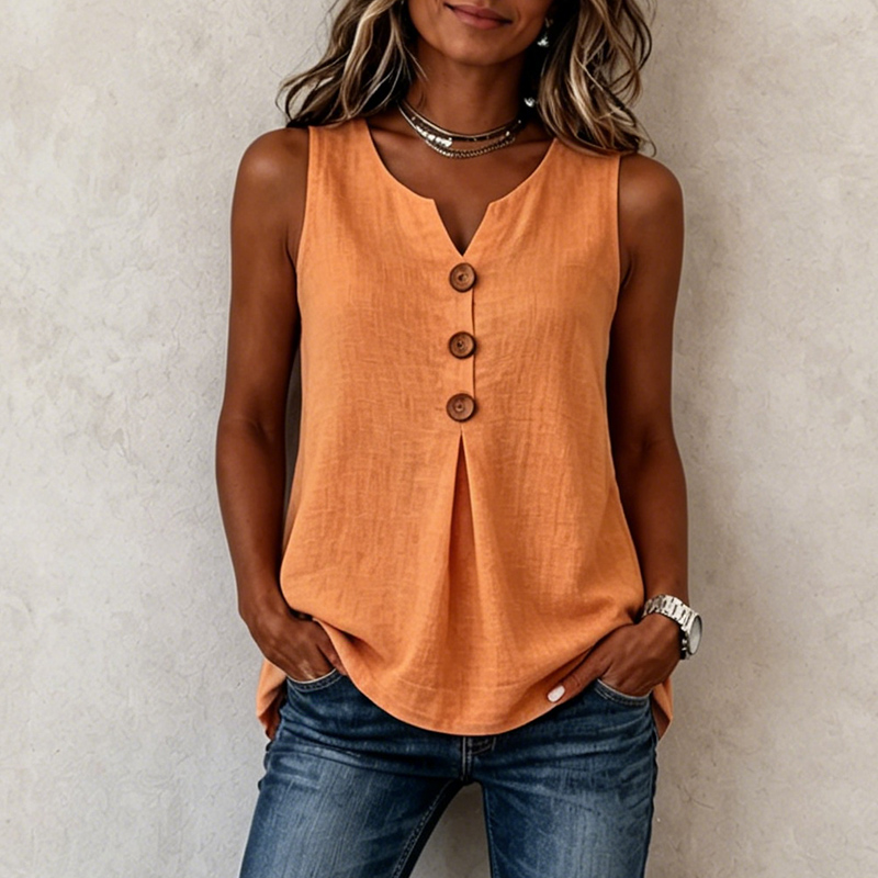 Three-Button Sleeveless Solid Color Tank Top