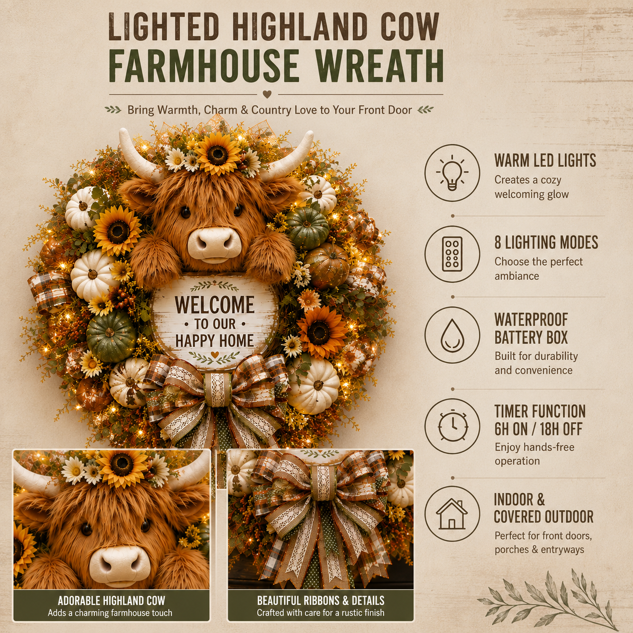 🐄Highland Cow Welcome Wreath
