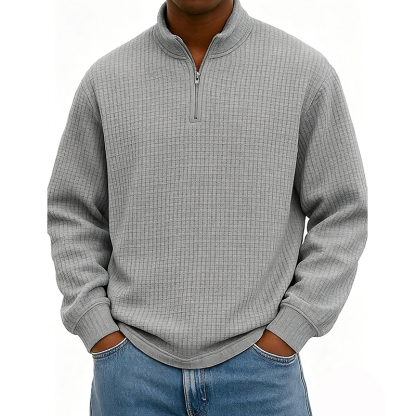 BESTSELLER🔥 Men’s Rib-Cuff Quarter-Zip Top – Cozy Waffle Texture, Everyday Casual Fit