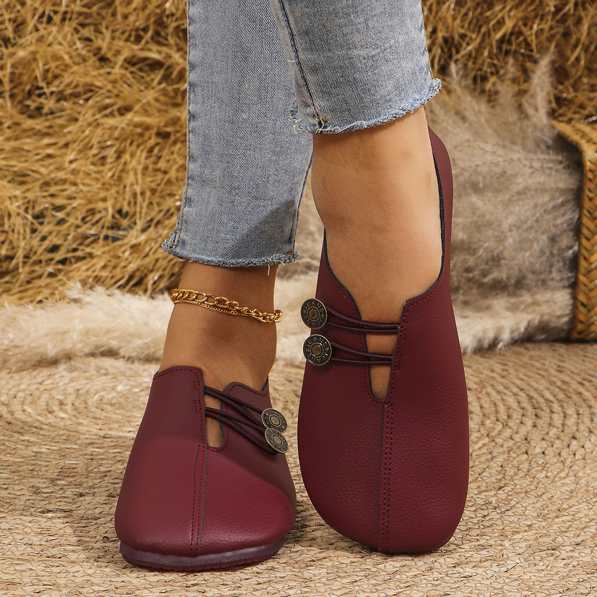 💝Summer Sale ⭐ Women's Elegant soft sole round toe buckle decoration Flat Shoes