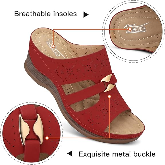 SHIBEVER Wedge Sandals for Women Hollow Out Slip On Platform Wedge Sandals Summer Casual Walking Shoes