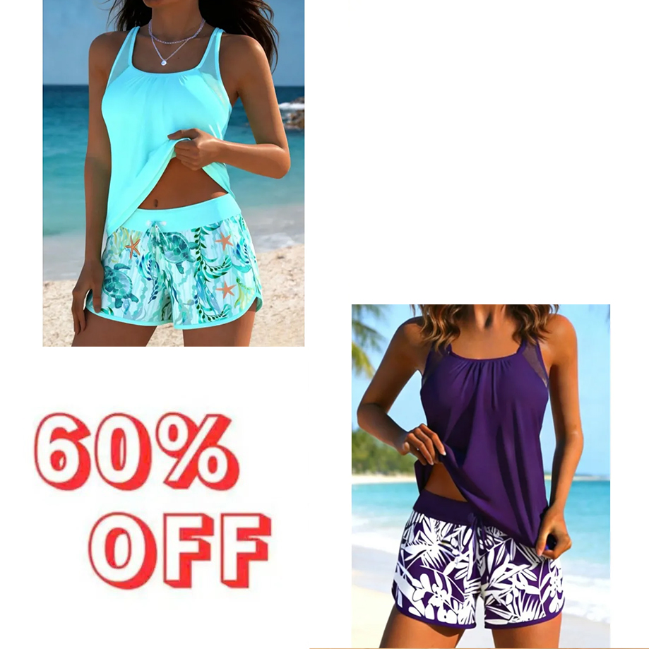 ⏰ Last Day: 60% OFF (Save Instantly!) — Miraclesuit Women's Tummy Control Two-Piece Swimsuit Set — Slimming, Bohemian-Style Swimwear (Includes Shorts) 🔥 Free Shipping on Orders of 2 or More Items