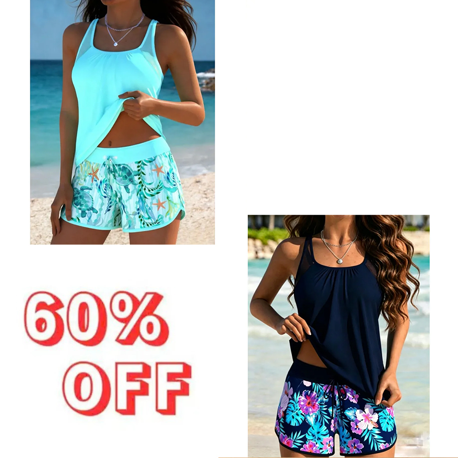 ⏰ Last Day: 60% OFF (Save Instantly!) — Miraclesuit Women's Tummy Control Two-Piece Swimsuit Set — Slimming, Bohemian-Style Swimwear (Includes Shorts) 🔥 Free Shipping on Orders of 2 or More Items