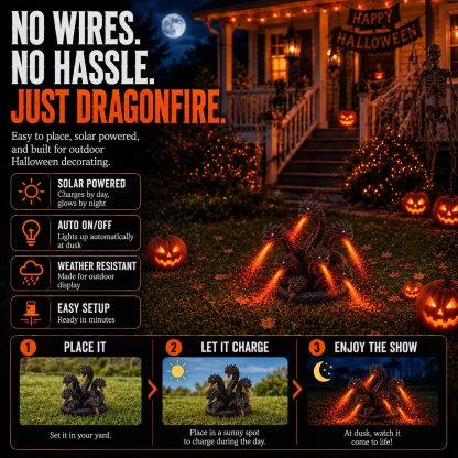 🔥🐉 Fire-breathing Orochi solar garden light – Epic Halloween decoration: multi-headed dragon