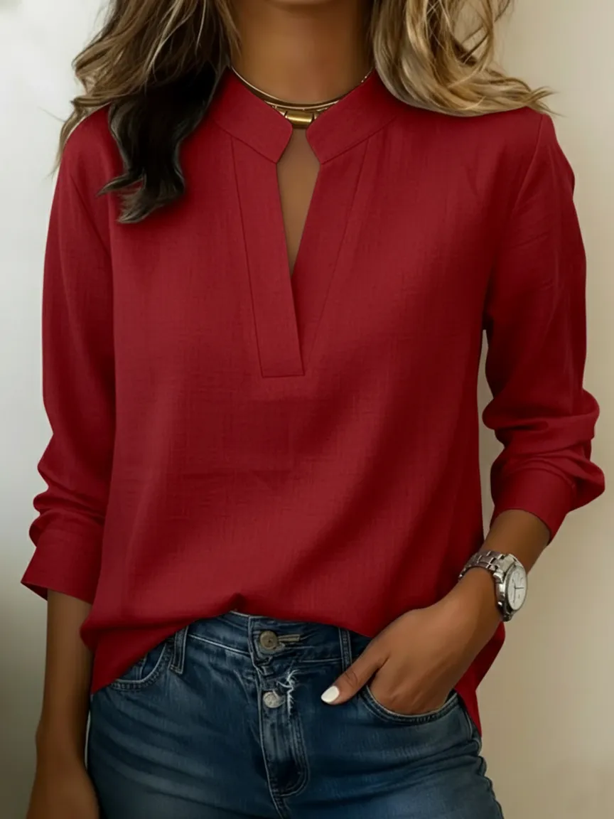 Women's Minimalist V-neck Cotton Shirt Top