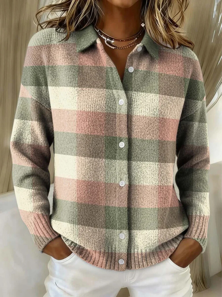 CLEARANCE SALE🔥 Women's Plaid Print Casual Cotton Buttoned Cardigan Sweater