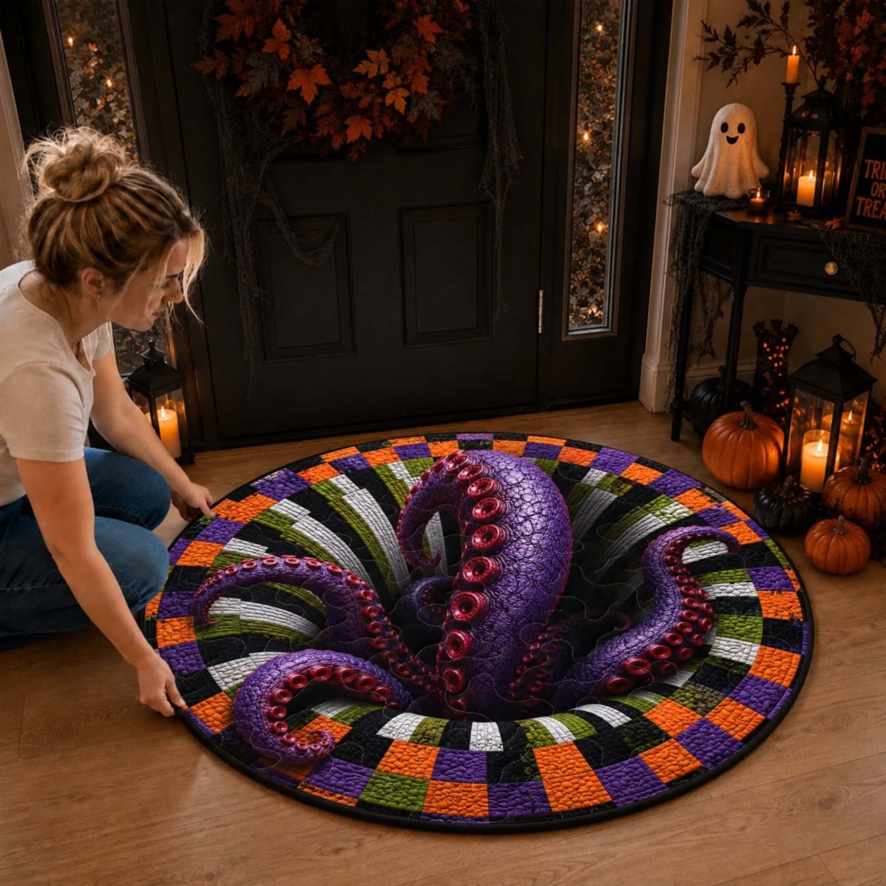 Custom 3D Skeleton Vortex Rug - Personalized Spooky Halloween Decor - Spooky Season