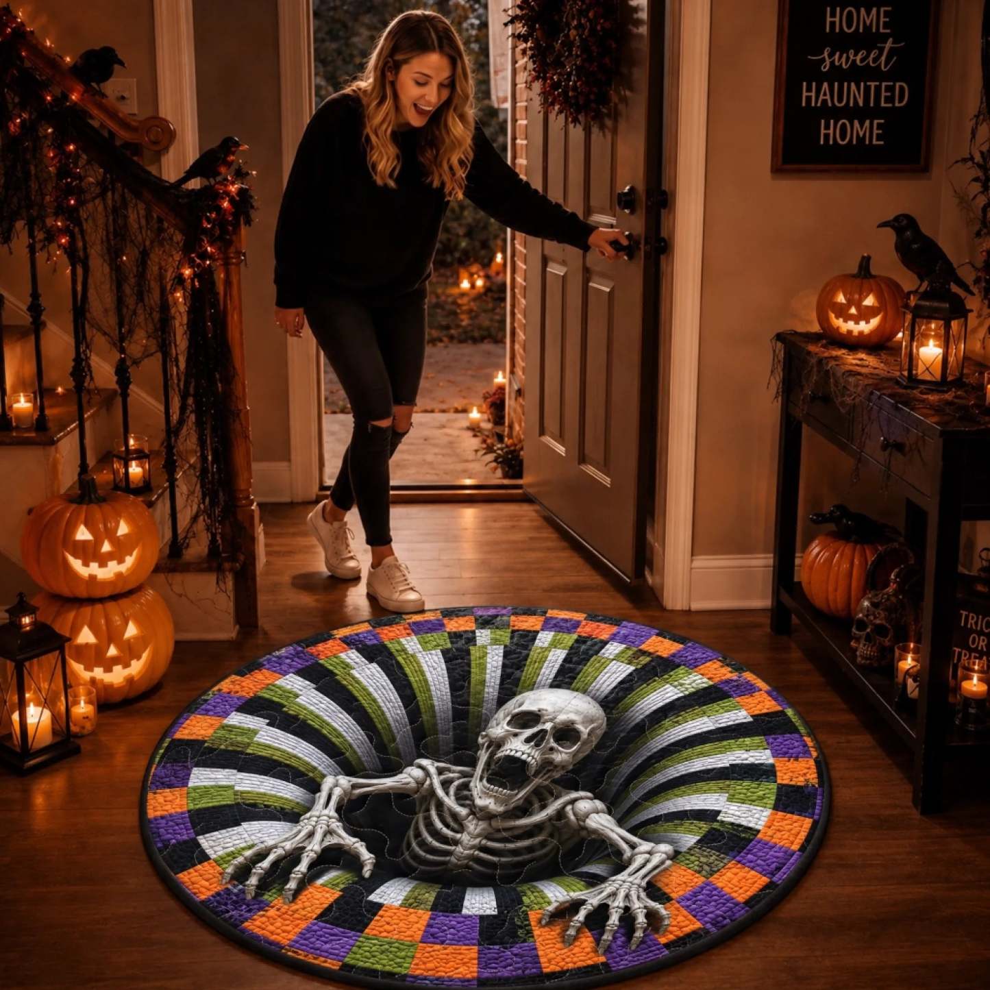 Custom 3D Skeleton Vortex Rug - Personalized Spooky Halloween Decor - Spooky Season