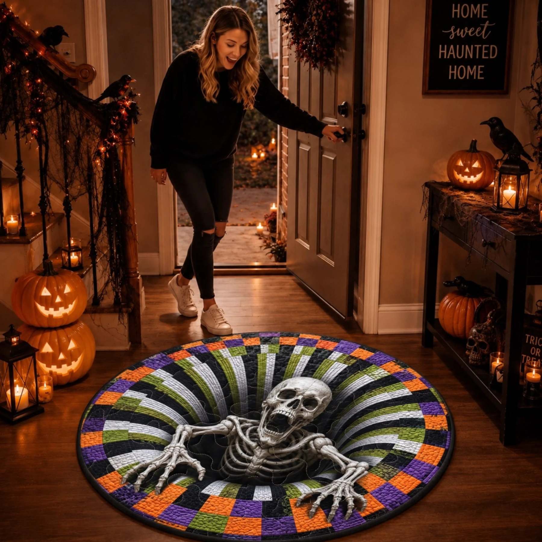 Custom 3D Skeleton Vortex Rug - Personalized Spooky Halloween Decor - Spooky Season