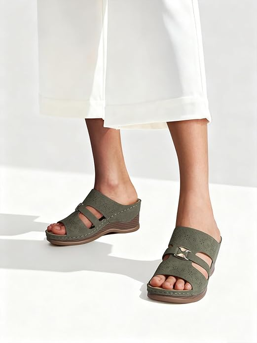 SHIBEVER Wedge Sandals for Women Hollow Out Slip On Platform Wedge Sandals Summer Casual Walking Shoes