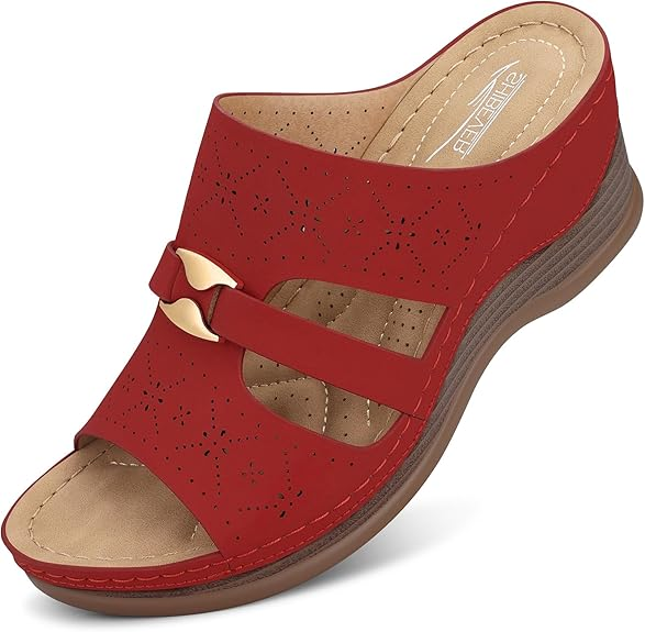SHIBEVER Wedge Sandals for Women Hollow Out Slip On Platform Wedge Sandals Summer Casual Walking Shoes