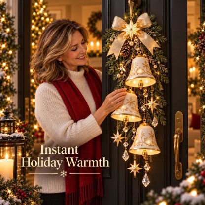 ✨✨ Golden Bell Blessing Cascade– Lighted Christmas Door Decor