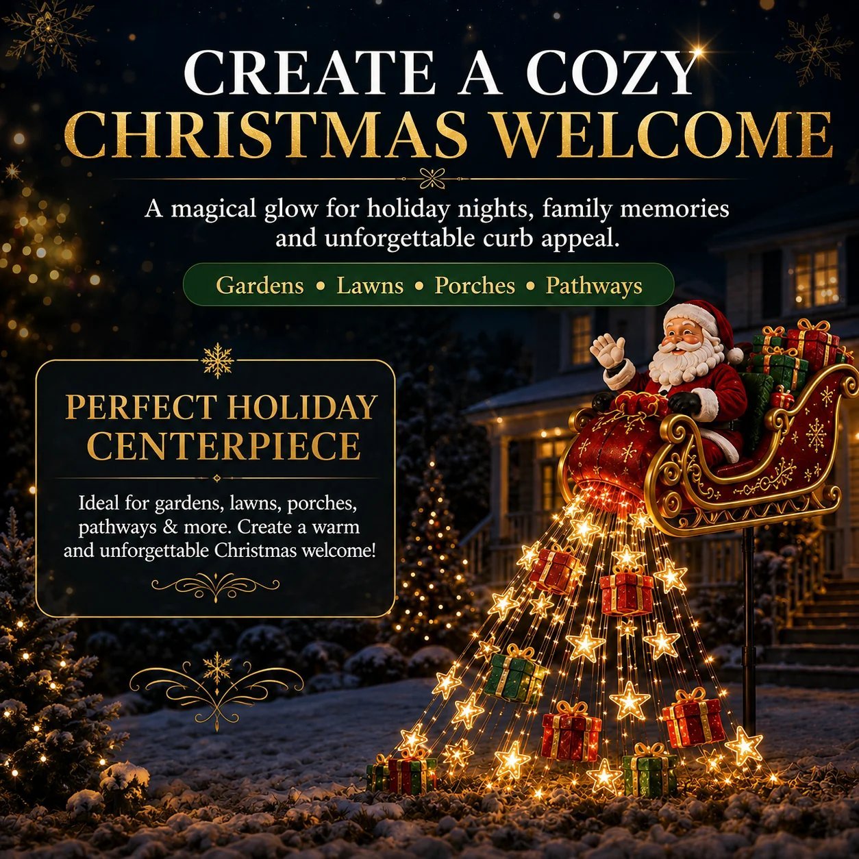 🎅✨2026 New Santa’s Flying Sleigh Gift Cascade – Solar Christmas Garden Light