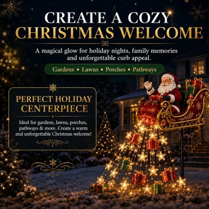 🎅✨2026 New Santa’s Flying Sleigh Gift Cascade – Solar Christmas Garden Light