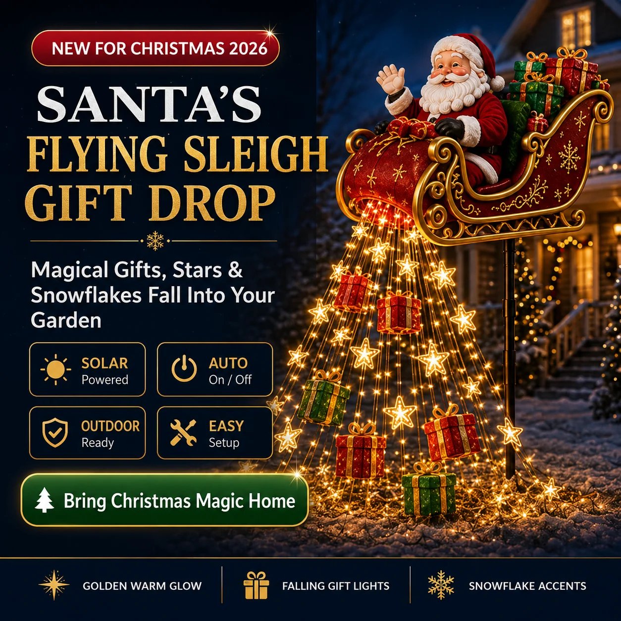 🎅✨2026 New Santa’s Flying Sleigh Gift Cascade – Solar Christmas Garden Light