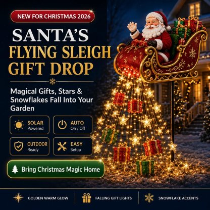 🎅✨2026 New Santa’s Flying Sleigh Gift Cascade – Solar Christmas Garden Light