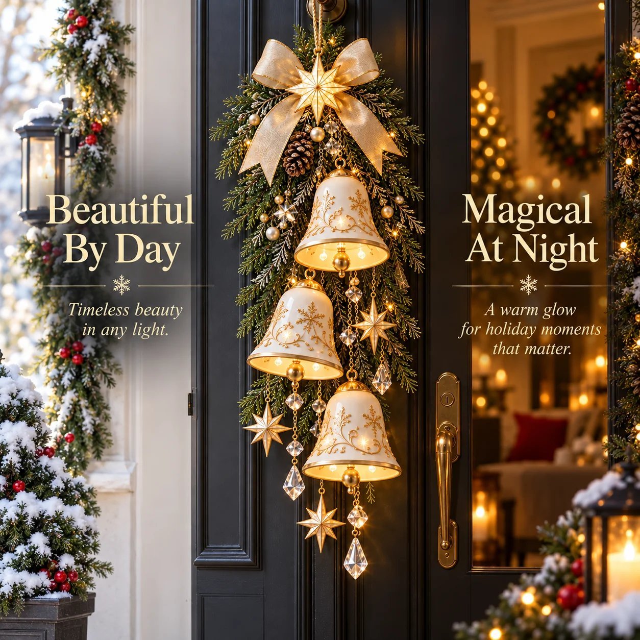 ✨✨ Golden Bell Blessing Cascade– Lighted Christmas Door Decor