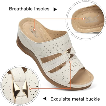 SHIBEVER Wedge Sandals for Women Hollow Out Slip On Platform Wedge Sandals Summer Casual Walking Shoes