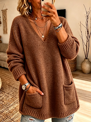 🤲LAST DAY SAVE 50% ⏰Chic V-Neck Pocket Knit Sweater