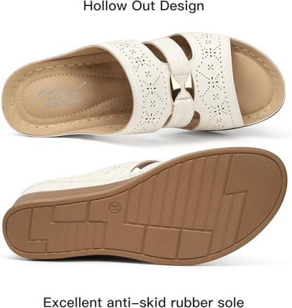 SHIBEVER Wedge Sandals for Women Hollow Out Slip On Platform Wedge Sandals Summer Casual Walking Shoes