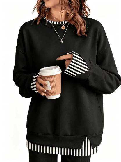 Women's Fake Two Piece Layered Crewneck Sweatshirt