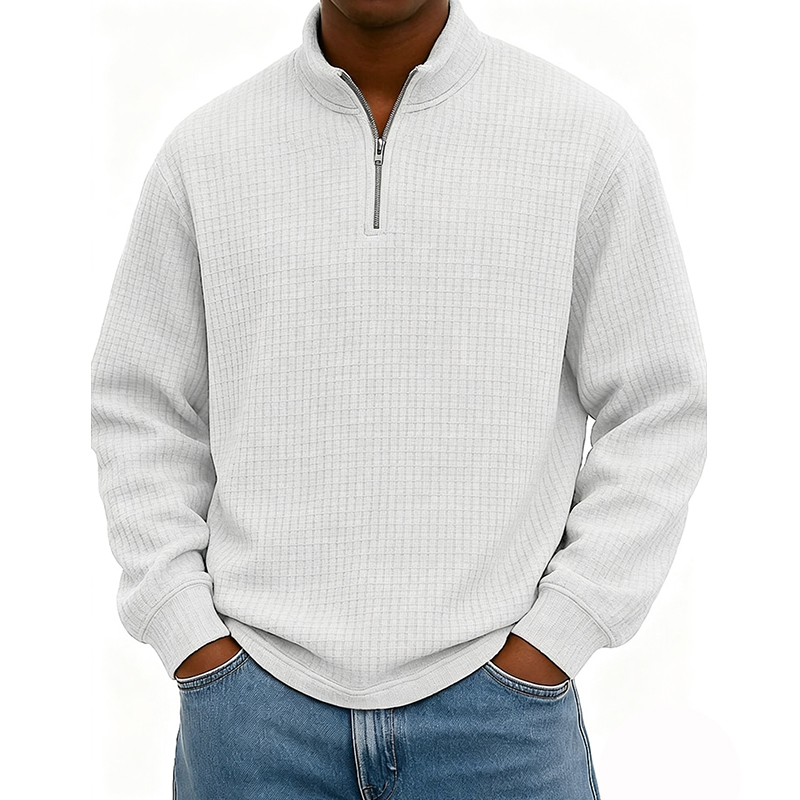 BESTSELLER🔥 Men’s Rib-Cuff Quarter-Zip Top – Cozy Waffle Texture, Everyday Casual Fit