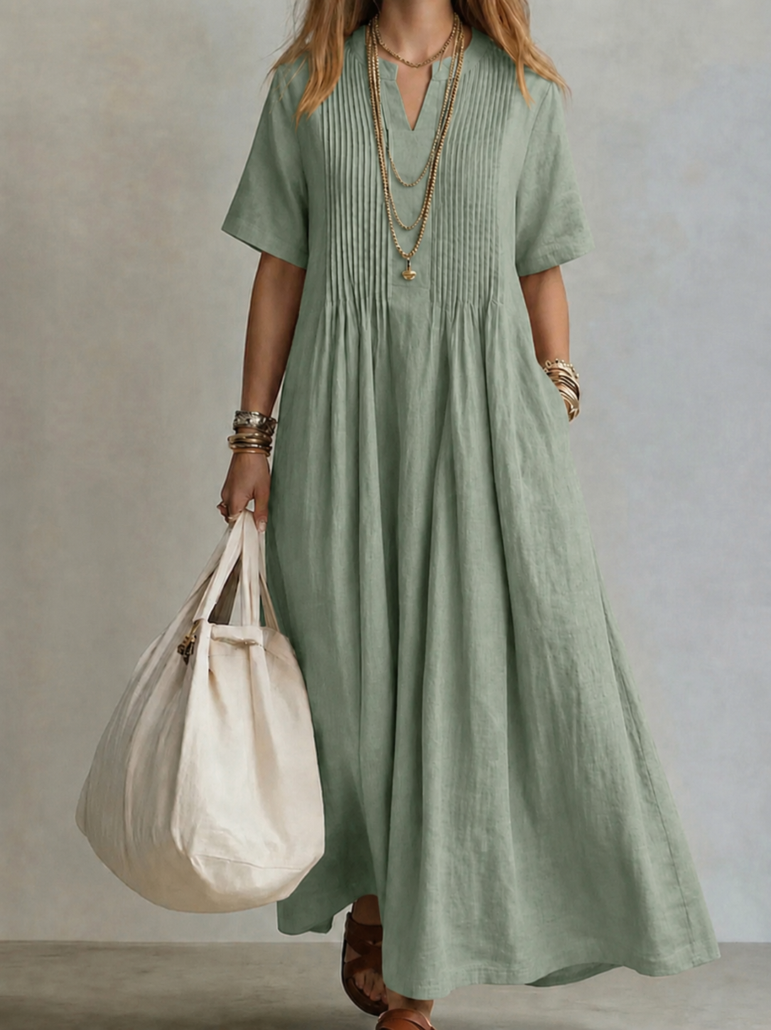 Elegant Flowing Pleated Dress