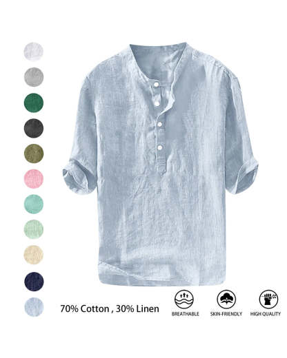 Summer Men's Stand Collar Half-placket Linen Shirt