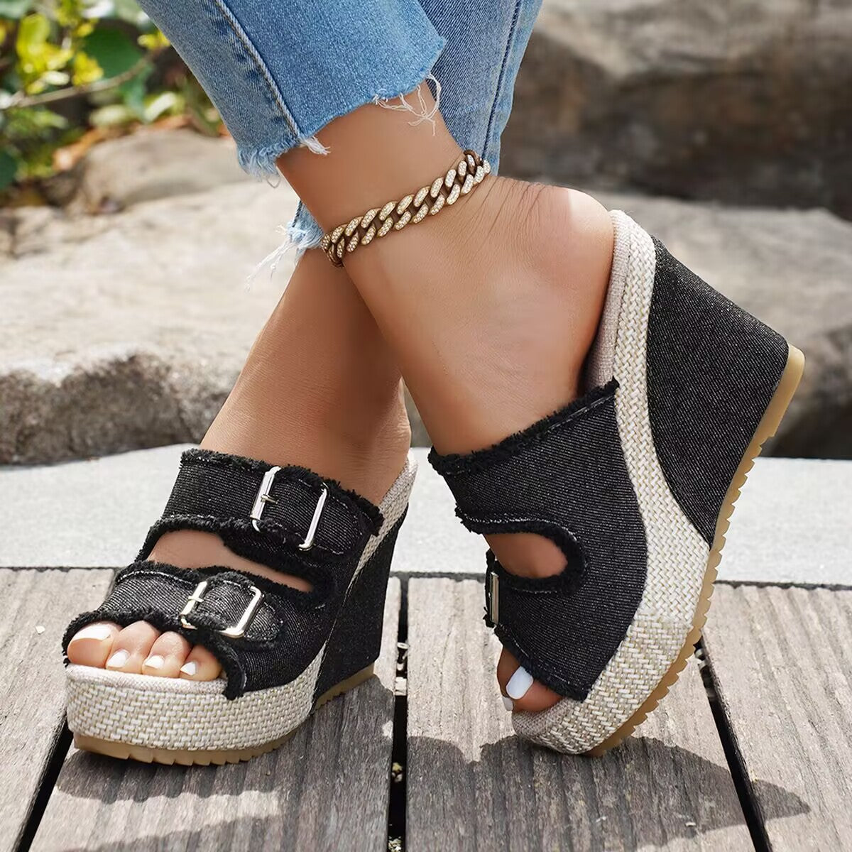 👡New arrival 50% OFF!!🥰Women's Casual Denim Platform Slide Sandals