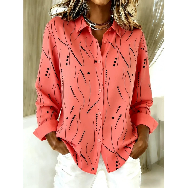 Women's Shirt Buttons Print Graphic Geometric Vintage Stylish Modern Long Sleeve Shirt