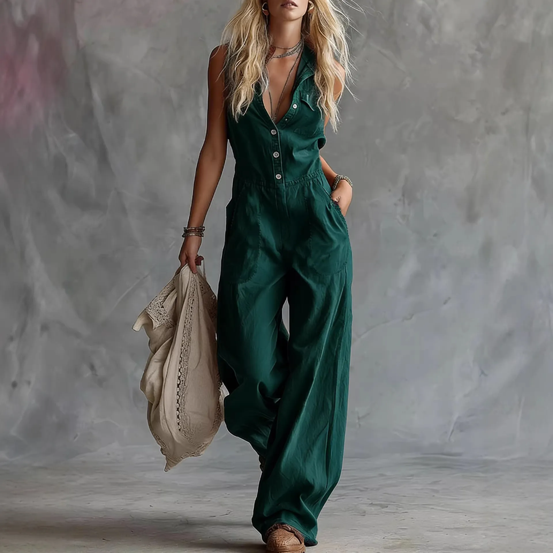 Casual Cotton and Linen Jumpsuit