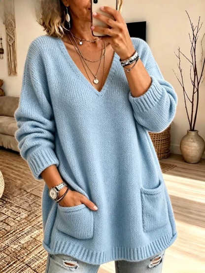 🤲LAST DAY SAVE 50% ⏰Chic V-Neck Pocket Knit Sweater