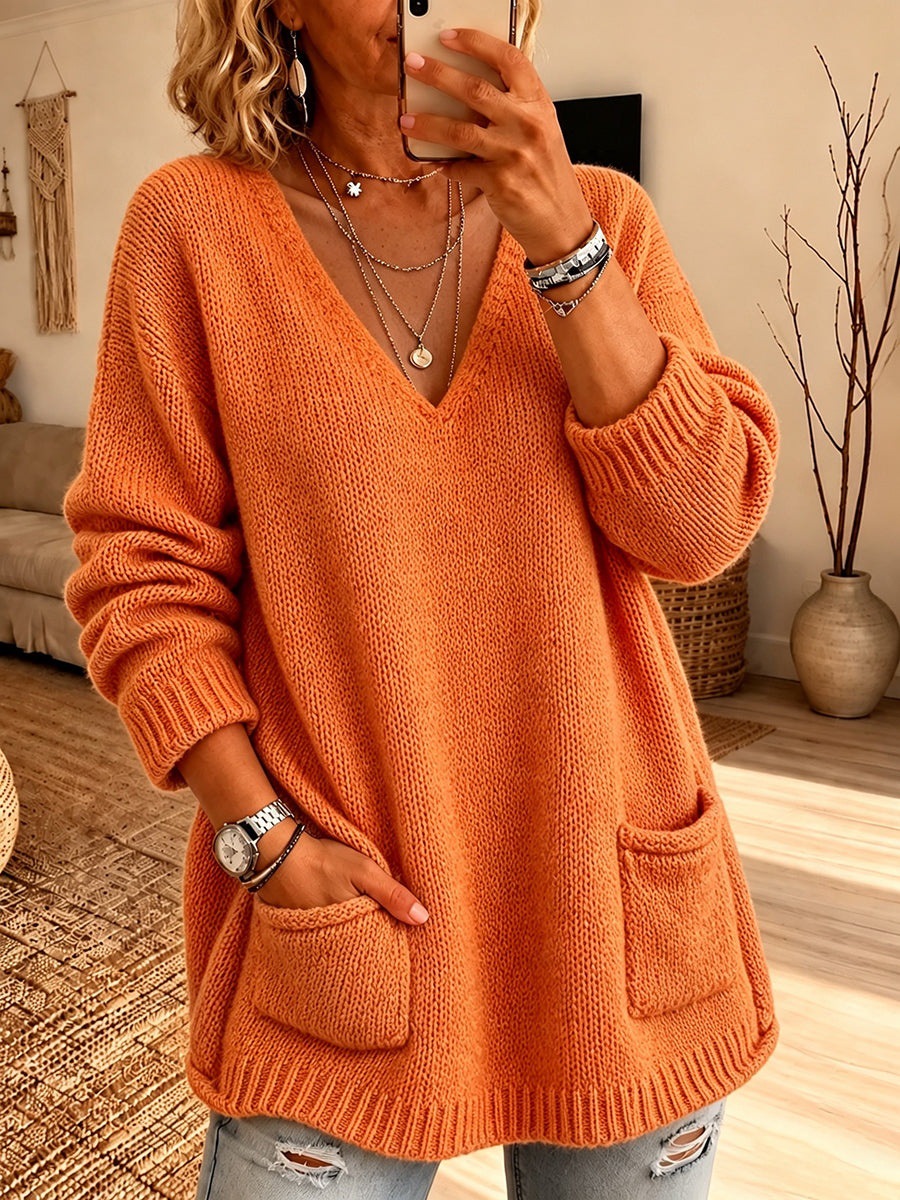 🤲LAST DAY SAVE 50% ⏰Chic V-Neck Pocket Knit Sweater