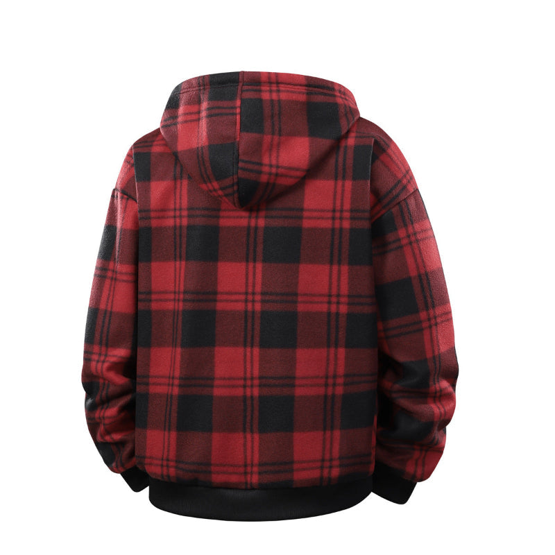 Men's Plaid Fleece-Lined Zip-Up Hoodie