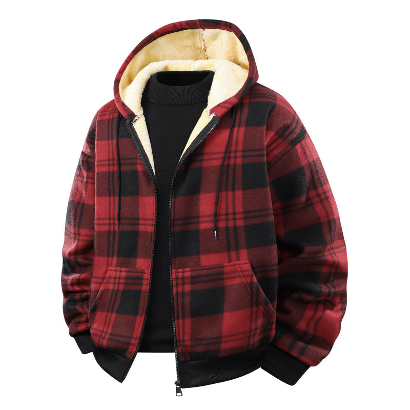 Men's Plaid Fleece-Lined Zip-Up Hoodie