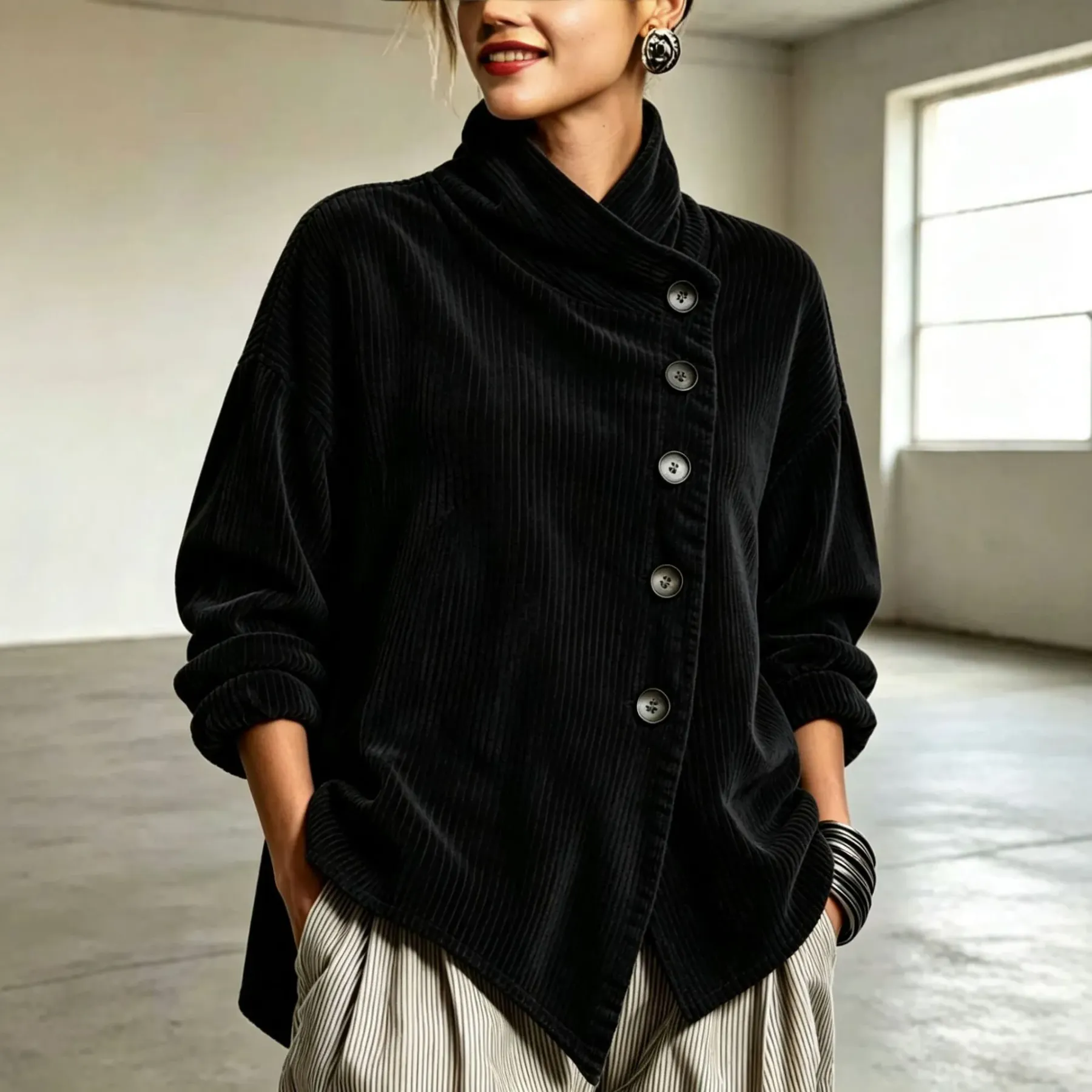 🌿🌿LAST DAY SAVE 49%🔥Chic Oversized Asymmetrical Denim Shirt