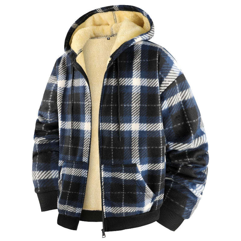 Men's Plaid Fleece-Lined Zip-Up Hoodie