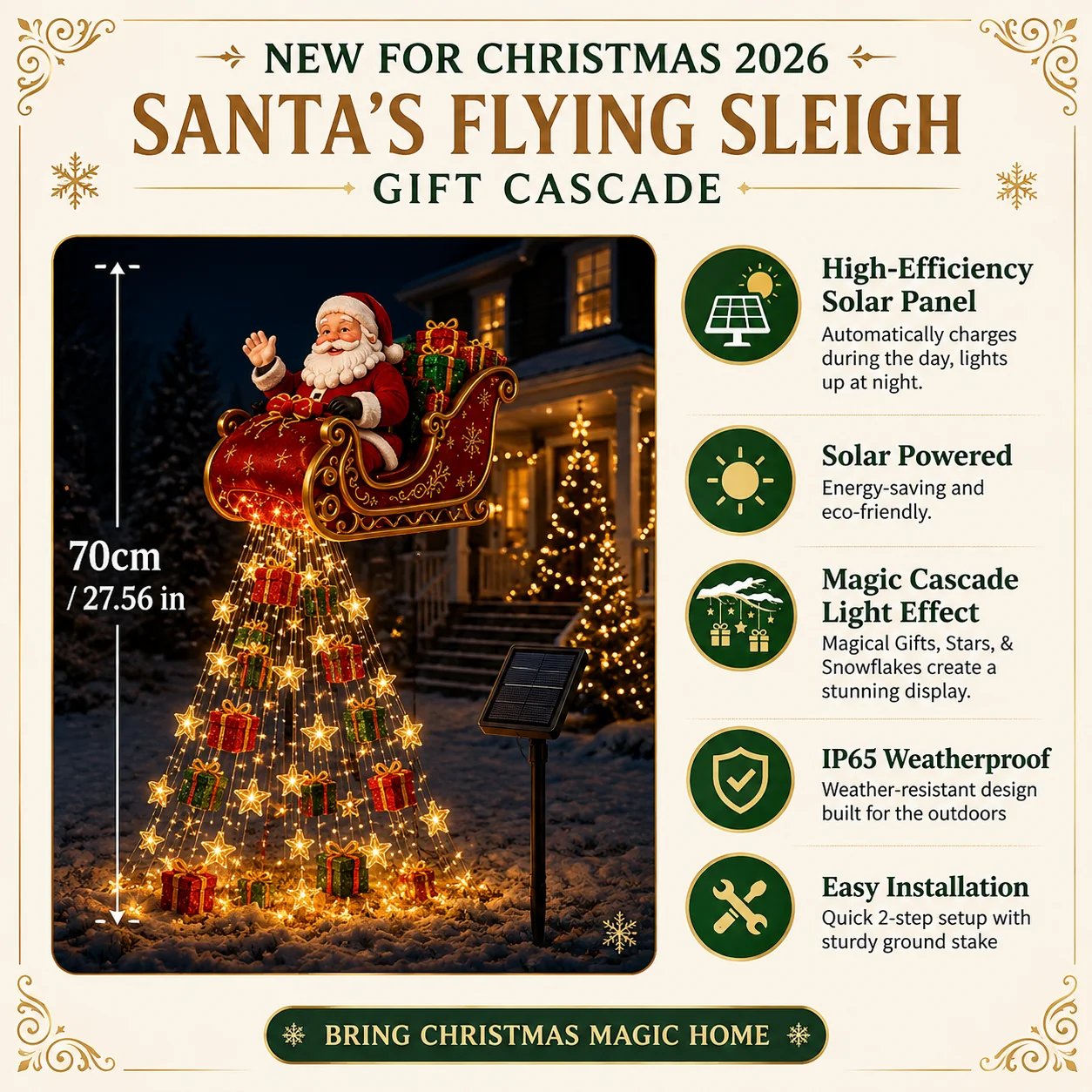 🎅✨2026 New Santa’s Flying Sleigh Gift Cascade – Solar Christmas Garden Light