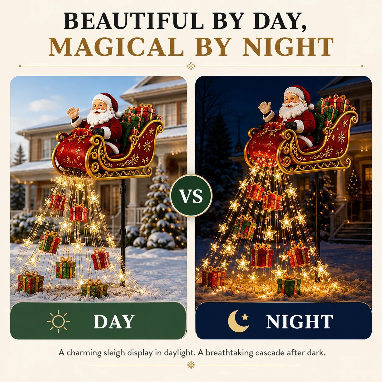 🎅✨2026 New Santa’s Flying Sleigh Gift Cascade – Solar Christmas Garden Light