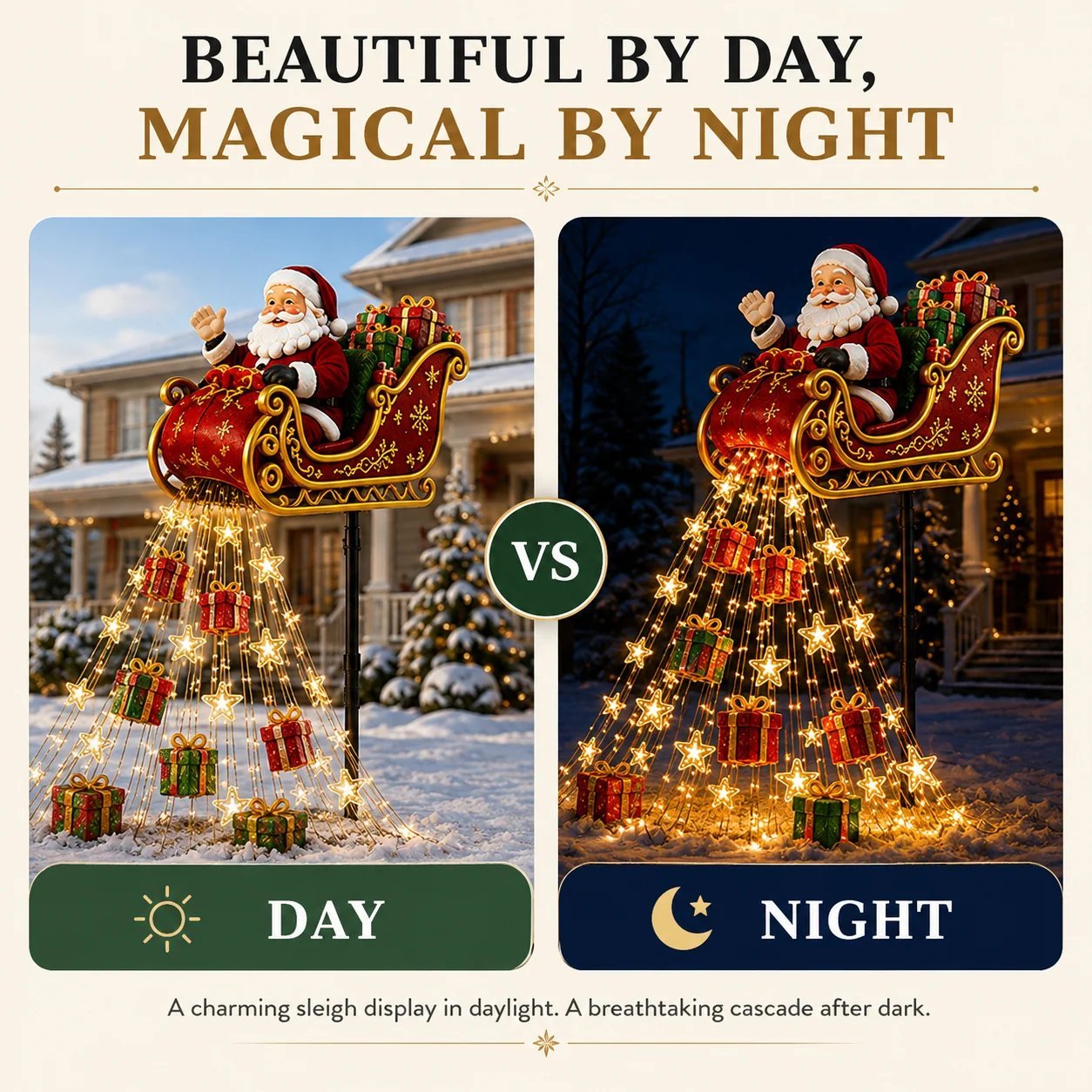 🎅✨2026 New Santa’s Flying Sleigh Gift Cascade – Solar Christmas Garden Light
