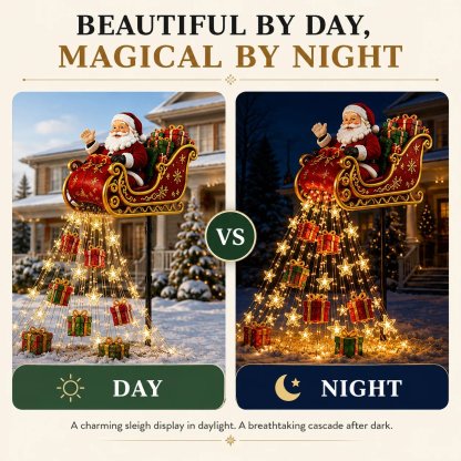 🎅✨2026 New Santa’s Flying Sleigh Gift Cascade – Solar Christmas Garden Light
