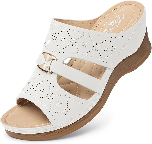 SHIBEVER Wedge Sandals for Women Hollow Out Slip On Platform Wedge Sandals Summer Casual Walking Shoes